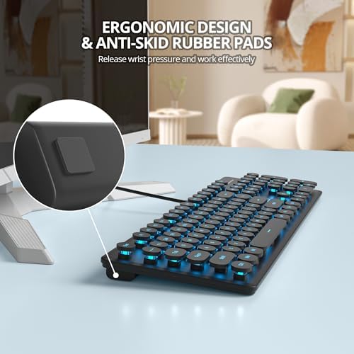 Vintage-Inspired Retro Typewriter Coffee Keyboard – Full-Size 104 Keys with LED Backlighting | Sleek & Silent Wired Membrane Design for Home & Office | Enhanced Compatibility for PC, Laptop, and Desktop Use | Elevate Your Workspace Aesthetics and Productivity