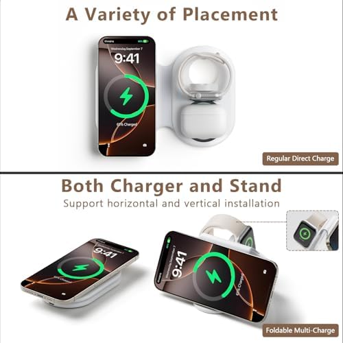Revolutionize Your Charging Experience: 2025 Portable Wireless Mag-Safe 3-in-1 Charger for i Phone 12-16 Pro Max, Apple Watch & Air Pods – Fast, Travel-Friendly, Enhanced Magnetic Alignment for Effortless Power on the Go