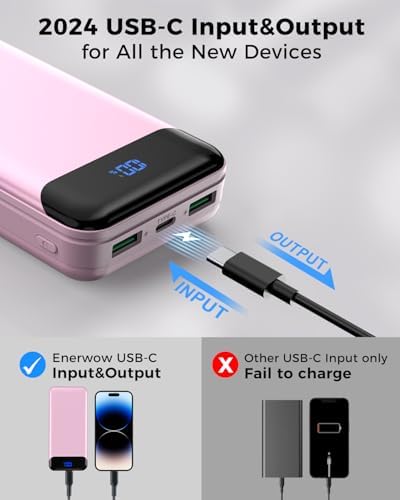 Ultra High-Capacity 40000 m Ah Portable Power Bank with PD 30 W & QC 4.0 Fast Charging – Versatile USB-C & USB-A Outputs, Dual Input Ports, Sleek Pink Design for i Phone 15, 14, 13 & More – Perfect for Travel and Daily Use