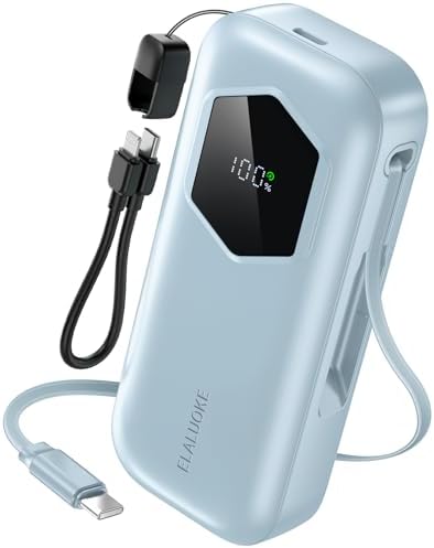 Ultra-Fast 2025 Portable Power Bank 10000 m Ah with Integrated Retractable PD Cable – 35 W Quick Charge Solution for i Phone, Samsung, Android, i Pad & Mac Book – Dual Device Charging Capability & Intelligent LED Power Indicator (Chic Blue)