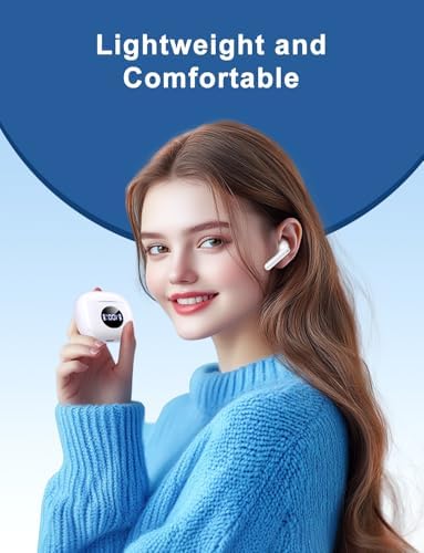 Ivory White Ultra-Light Wireless Earbuds with Bluetooth 5.3 – Premium Waterproof Stereo Headphones for Sports, Daily Commutes, and Hands-Free Conversations – Includes Chic Charging Case for Unmatched Audio Performance On-the-Go