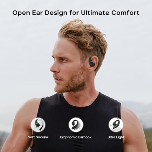 Tribit Open-Ear Bluetooth 5.3 Headphones – IPX5 Waterproof Wireless Earbuds with 104 Hours Playtime, Ergonomic Design for Secure Fit, LED Battery Indicator, and Built-in Microphone – Ideal for Active Lifestyles, Workouts, and Outdoor Adventures