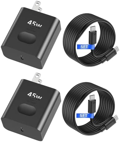 High-Speed Dual-Pack 45 W USB C Charger with 100 W Type C Cable – Ultimate Fast Charging Solution for i Pads, Samsung Galaxy S24/S25, i Phones, and Google Pixel – Compact Power Delivery for Home & Travel with Enhanced Safety Features