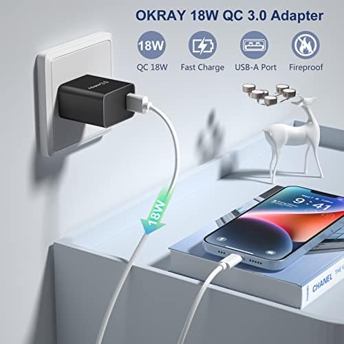 OKRAY 2-Pack 18 W Quick Charge 3.0 USB Wall Charger Block – Dual Fast Charging Power Adapters for i Phone 16/15/14/13/12/11 Pro & Samsung Galaxy S25/S24/A16/A15 – Compact, Reliable, and Efficient Charging Solution for Home and Travel