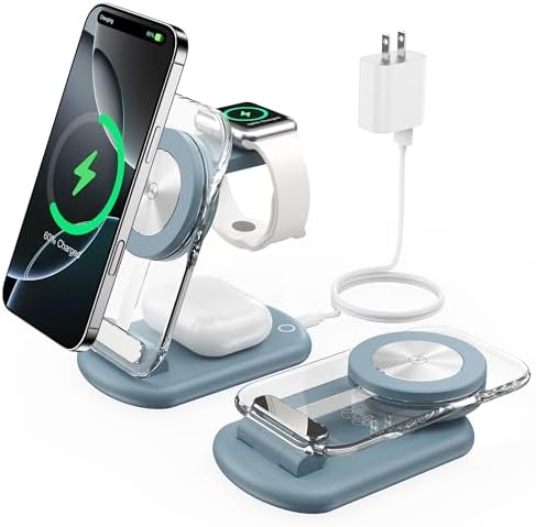 Ultimate 3-in-1 Magnetic Wireless Charging Station for Apple: Fast, Foldable Mag-Safe Charger with Night Light for i Phone 16/15/14/13/12, Apple Watch & Air Pods Pro – Travel-Ready, Enhanced Compatibility, and Rapid Charging Solution