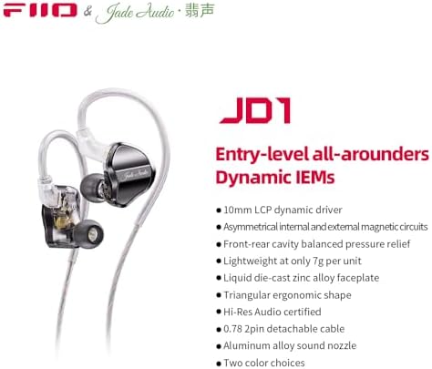Fii O/Jade Audio JD1 High-Performance Dynamic Driver Earbuds – Superior Hi-Fi Bass Stereo In-Ear Monitors for Audiophiles and Gamers – Lightweight, Ergonomic Design with Built-in Mic for Gaming and Calls – Enhanced Device Compatibility, Perfect for On-the-Go Listening – Stylish Black Finish for the Modern Audio Enthusiast