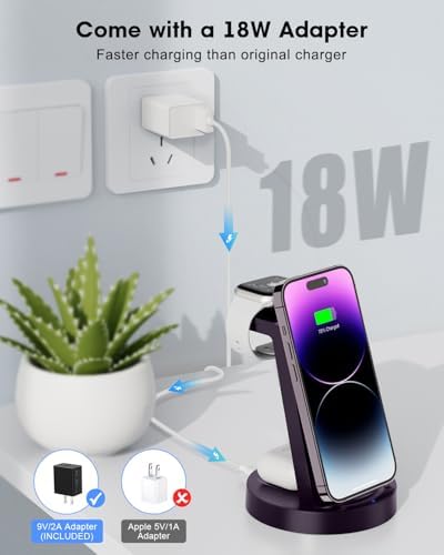 All-in-One 3-in-1 Wireless Charging Station for Apple Devices – Fast Charger Dock for i Phone 11-16 Pro Max, Apple Watch & Air Pods – Sleek, Compact Design with Enhanced Compatibility and Speed for Effortless Power Management