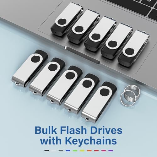 Reliable Wooolken 32 GB USB Flash Drives 10-Pack – Portable Memory Sticks with Keychains for Effortless File Transfers on PC & Laptop – Fast USB 2.0 Storage Solution in Sleek Black Design