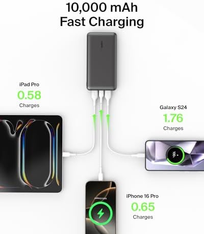 Belkin 10,000 m Ah Portable Charger – Fast Charging USB C Power Bank with Dual USB-A Ports for Multiple Devices, Includes Type-C to Type-A Cable, Compatible with i Phone 16, Samsung Galaxy S25, Nintendo Switch 2, i Pad & More – Lightweight Blue Design for Effortless Portability and Enhanced Power Delivery