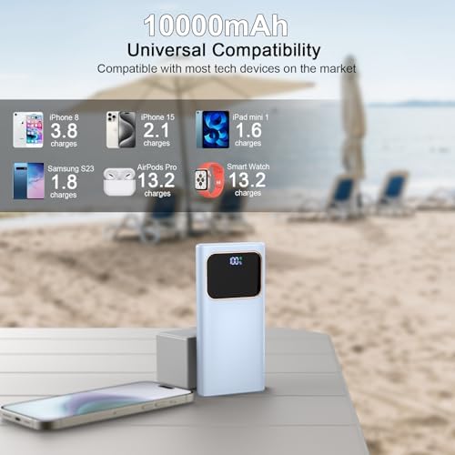 High-Speed 10000 m Ah Portable Power Bank with Dual USB-C Fast Charging – 22.5 W Battery Pack for Smartphones & USB Devices, LED Display, PD 3.0 & QC 4.0 Compatible, Ideal for Travelers & On-the-Go Users