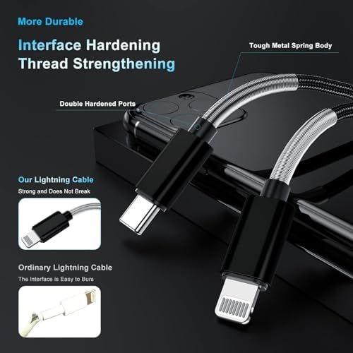 10-Foot Apple MFi Certified USB C to Lightning Charging Cable – Dual Pack High-Speed i Phone Charger for 14/13/12 Series and i Pad – Durable Long Charging Cord for Ultimate Convenience and Flexibility