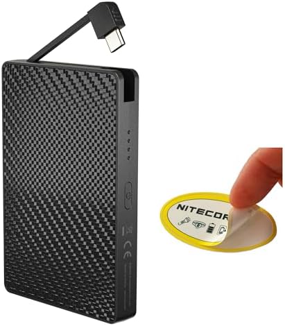 Nitecore Pocket 10000 m Ah Ultra-Lightweight Power Bank with Dual USB-C Ports and Integrated Cable – Ideal for On-the-Go Charging of Phones, Flashlights, and Headlamps with Fast Charge Capability and Real-Time Battery Monitoring