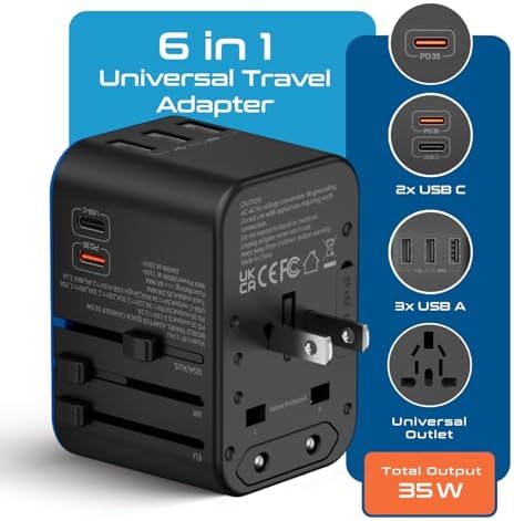 Ultimate Universal Travel Adapter: 35 W Fast Charging Power Converter with PD & QC 3.0, Dual USB-C & Triple USB Ports for Seamless Global Connectivity – Compatible with Type A, C, G, I Outlets for Effortless Charging Across EU, US, UK & Beyond – Perfect Travel Companion for Modern Explorers
