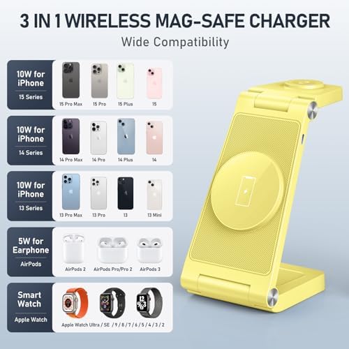Innovative 3-in-1 Magnetic Wireless Charging Station – Premium Foldable Dock for i Phone 16/15/14/13/12, Apple Watch Ultra/Series 9-2, and Air Pods – Ultimate Travel-Friendly Power Hub with Superior Rapid Charging for Tech Savvy Professionals and On-the-Go Users