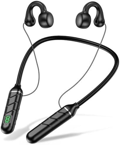 Revolutionize Your Listening Experience with kurdene Open Ear Clip Bluetooth Headphones – Advanced Bone Conduction Neckband Earbuds Featuring TF Card Slot, 100 Hours of Playtime, and Built-in Microphone for Crystal Clear Calls – Perfect for Active Lifestyles like Running, Riding, and Skating with Unmatched Comfort and Enhanced Situational Awareness in Sleek Black
