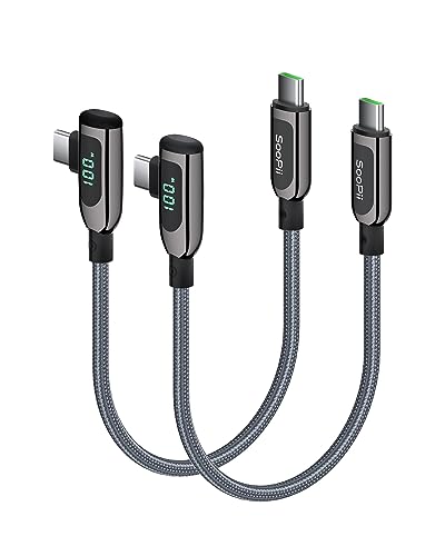 SOOPII 100 W Fast Charging Right Angle USB C to USB C Cable – 6.6 FT Zinc Alloy Braided with LED Display for Enhanced Performance, Compatible with i Phone 16/15, i Pad Air/Pro, Mac Book Pro, Samsung Galaxy S23/S22/S10, Google Pixel & LG Smartphones – Ideal for Gaming & Multitasking