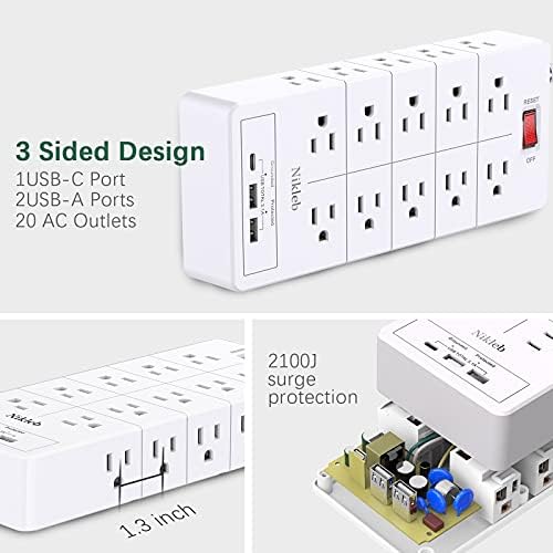 Maximize Your Power with the 23-in-1 Heavy Duty Surge Protector Power Strip – 20 Outlets Plus 2 USB and 1 USB-C Ports, 6 ft Wall-Mountable Extension Cord for Efficient Gaming, Office, and Home Setup – Unmatched Compatibility and Fast Charging Solutions