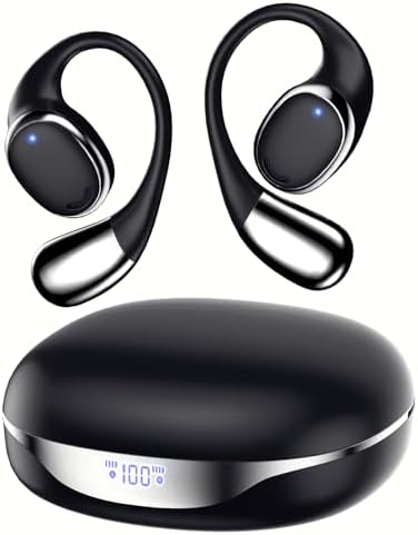 Open Ear Wireless Sport Headphones with Bluetooth 5.3 – IP55 Waterproof Earbuds Featuring LED Display and Touch Controls for Active Fitness – Ultimate Awareness and Comfort for Running, Cycling, and Gym Workouts