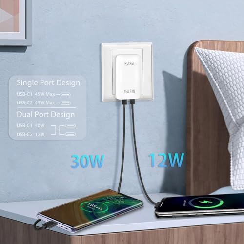 Rapid Charge 45 W Dual-Port USB-C Travel Wall Charger – Efficient, Compact Power Adapter with Power Delivery 3.0 for i Phone 16/15, i Pad Air, Galaxy S24/S23 – Ultimate Solution for Quick Dual Device Charging on the Go