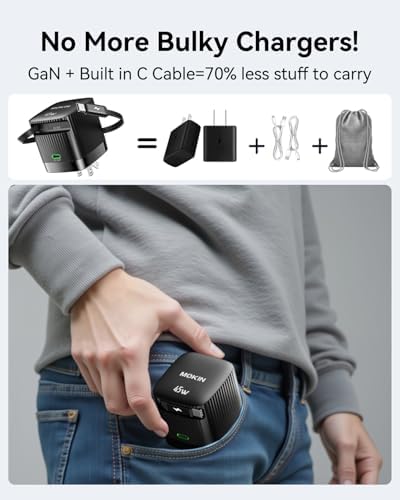 Revolutionary 30 W USB-C Charger Block with Dual Ports – Fast Charging Solution Featuring Retractable Cable & Foldable Plug for Ultimate Portability – Ideal Travel Companion for i Phone 16 Pro Max, Pixel 9 Pro, Galaxy, i Pad & Mac Book – Enhanced PD/PPS Compatibility for Rapid Power Delivery