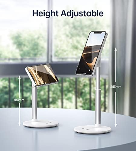 Magnetic Desk Phone Stand for iPhone 16/15/14/13/12 – Phone Holder Dock with 360°Rotation, Height&Tilt Adjustable for Office/Home Compatible with iPhone 16 15 14 13 12 Mini/Plus/Pro/Pro Max,Mag-Safe – Enhanced Compatibility and Speed