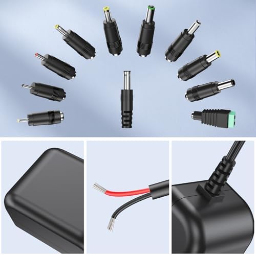 Universal 12 V 3 A Regulated AC to DC Power Supply Adapter with 10 Connectors – Versatile and Lightweight Charger for Global Use, Ideal for LED Strips and More