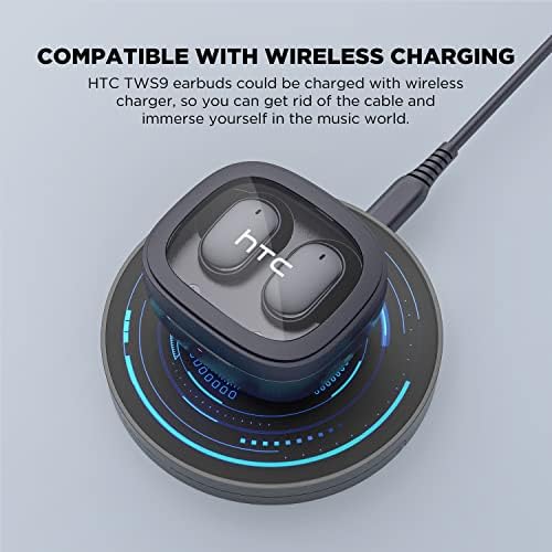 Elevate Your Audio Experience with HTC True Wireless Bluetooth Earbuds – Featuring Cutting-Edge Bluetooth 5.3 for Rapid Connectivity, 24-Hour Playtime, and Low Latency Gaming Mode – Stylish Transparent Charging Case – Perfectly Crafted for Gamers & Music Enthusiasts – Superior Sound Quality, Intuitive Touch Controls & Effortless Wireless Charging for Unmatched Convenience and Durability