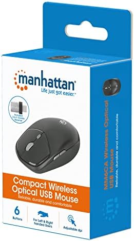 Enhance Your Productivity with the MANHATTAN Wireless Compact Travel Mouse – Versatile 2.4 GHz RF Connection, Adjustable 800/1200/1600 DPI, Six Customizable Buttons, USB-A & USB-C Dual Receiver for Ultimate Compatibility – Perfect for Laptops, PCs & On-the-Go Professionals – Backed by a 3-Year Warranty for Peace of Mind