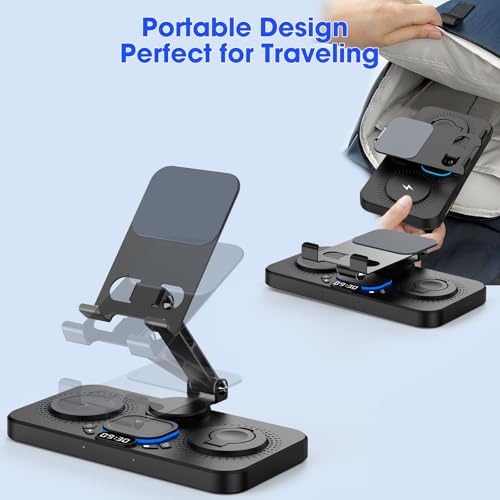 30 W Magnetic Wireless Charging Station with 12-Hour Clock & 7 Color Ambient Light for Samsung Devices – Fast Charging Hub for Galaxy Tab, Galaxy S25 Ultra, Samsung Watch 7, and Galaxy Buds3 Pro – Portable, Foldable Design with Adjustable Tablet Stand for Travel – Comprehensive Safety Features for Optimal Performance