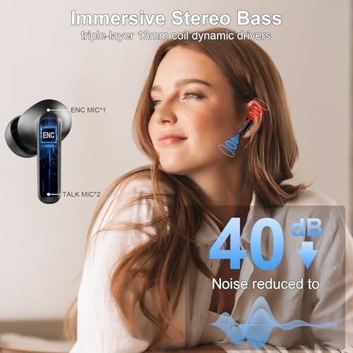 Revolutionize Your Sound with Bluetooth 5.4 Wireless Earbuds – 45 Hours of Playtime, IP7 Waterproof, Hi-Fi Stereo Audio & 4 ENC Noise-Cancelling Microphones for Crystal-Clear Calls – Ergonomic Comfort for Android & i OS Users – Your Ultimate Audio Companion for Any Adventure