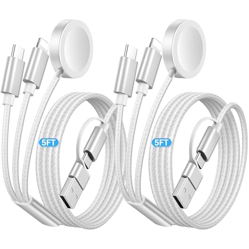 Temdan 2-Pack 5 ft 3-in-1 Charging Cable for Apple Devices – Ultimate Travel Solution with USB A, Type C & Lightning Connectors for i Phone 12-16, i Pad, and Apple Watch Ultra & SE – Durable, Versatile, and Hassle-Free Power Anywhere