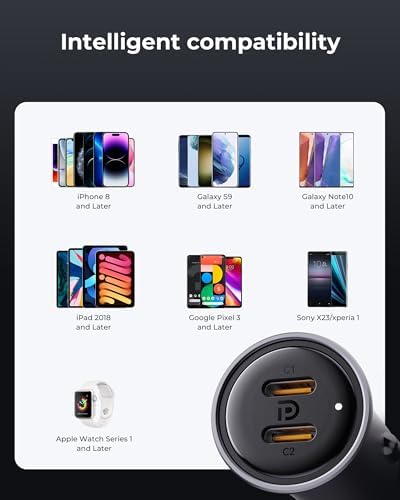 VOLTME 30 W USB C PD 3.0 Car Charger – Fast Charging Dual Port Adapter for i Phone 14/13/12/11 Pro Max, Samsung Galaxy S23/S22/S21, and More – Sleek Navy Blue Design for Universal Compatibility and Efficient Power Delivery on the Go