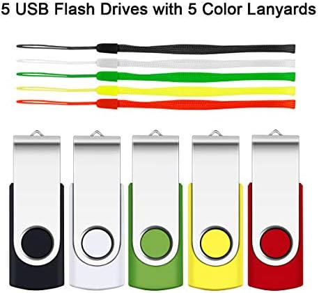 Vibrant 64 GB USB Flash Drive Pack – 5 Colorful Metal Swivel Thumb Drives with LED Indicator & Lanyards for Easy Portability – Ideal for Students & Professionals Seeking Reliable Data Storage Solutions