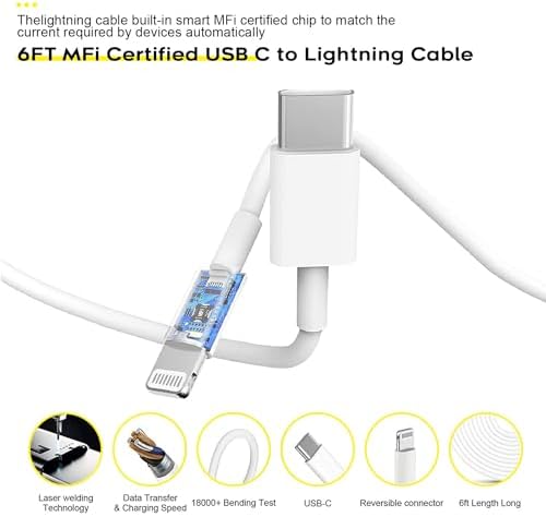 Rapid Charge Bundle: 3-Pack 6 FT USB-C to Lightning Cables for i Phone – Ultra-Fast Charging Compatibility with i Phone 14 Pro Max, 14 Plus, 13, 12 Mini, 11, 10, XS, SE – Durable & Convenient Charging Solution for Home, Office, and Travel