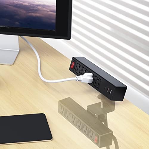 Ultimate Under-Desk Power Management Hub: Dual Layer Desk Clamp Surge Protector with 10 AC Outlets & 3 Fast USB Ports (20 W USB-C), 6 Ft Extension Cord for Efficient Office & Home Charging – ETL Listed for Enhanced Safety and Reliability