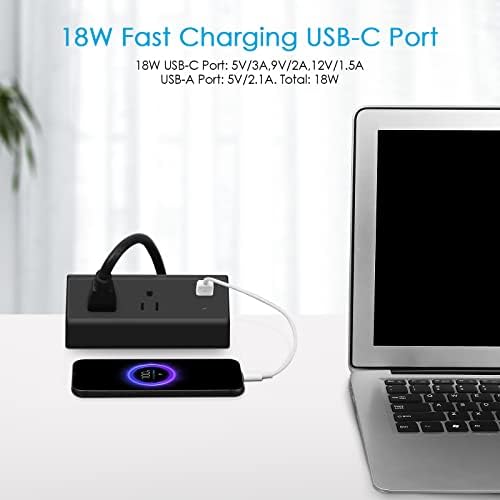 CCCEI Professional Desk Power Strip with 18 W USB-C Fast Charging, 800 J Surge Protection, and 6 FT Clamp-Mount Flexibility for Enhanced Workspace Efficiency – Ultimate Desktop Outlet Solution for Home and Office Use