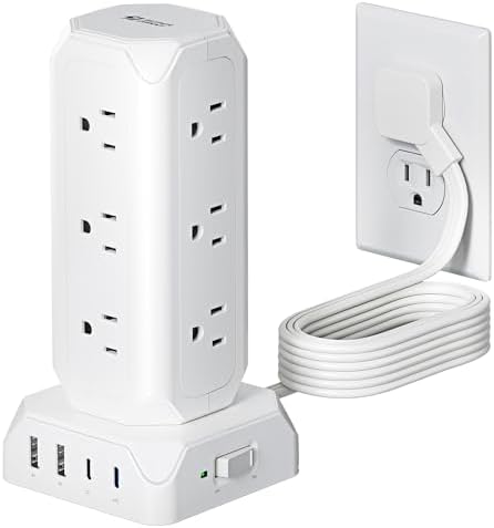 Maximize Your Charging Efficiency with the SUPERDANNY Power Strip Tower Surge Protector – 9 Outlets & 4 USB Ports, 10 Ft Extension Cord, 1080 Joules Surge Protection, Grounded Safety Design for Home and Office Use – Stylish Black Desktop Charging Station for Clutter-Free Solutions