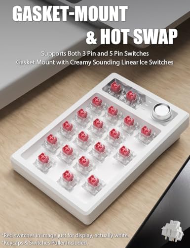 Gasket Creamy Mechanical Numpad – Wireless RGB Backlit Programmable Macro Keypad with Hot Swappable Keys, USB-C and Bluetooth 5.0 Connectivity for Enhanced Productivity on Windows and Mac – Compact Rechargeable Numeric Keyboard with Durable Metal Knob for Streamlined Workflow