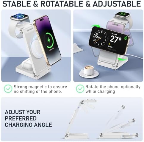 Innovative 3-in-1 Magnetic Wireless Charging Station – Premium Foldable Dock for i Phone 16/15/14/13/12, Apple Watch Ultra/Series 9-2, and Air Pods – Ultimate Travel-Friendly Power Hub with Superior Rapid Charging for Tech Savvy Professionals and On-the-Go Users