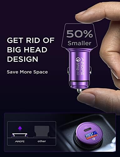 Compact AINOPE 67.5 W USB-C Car Charger – Fast Charging Dual Port QC3.0 Adapter for i Phone 16 & Samsung Galaxy – Mini Cigarette Lighter Accessory in Stylish Purple for Efficient On-the-Go Power Solutions