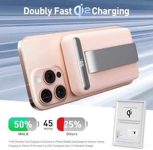 i WALK Qi2 Certified 15 W Magnetic Wireless Power Bank – 10000 m Ah Portable Charger with Adjustable Stand & LED Display for i Phone 16/15/14/13/12 Pro/Pro Max/Plus/Mini – Ultra-Fast Charging Solution for On-the-Go Professionals and Travelers