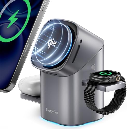 Revolutionary 3-in-1 Rotating Wireless Charger – Qi2 Certified 15 W Fast Charging Station for i Phone 16/15/14/13/12, Apple Watch & Air Pods – Enhanced Heat Management & Magnetic Alignment – Sleek Matte Design with Touch-Sensitive Stand and Ambient Night Light – Effortless Portrait/Landscape Mode for Seamless Use – Ultimate Charging Solution for All Your Apple Devices – Organized Desktop Power Hub with Smart IC Protection – Includes Power Adapter & USB-C Cable – Perfect for Home, Office, or Travel