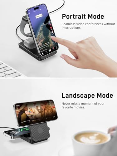 Ultimate 3-in-1 Wireless Charging Station for Apple Devices – Dual Mag Safe Charger for i Phone 16 Pro Max/14/13/12, Air Pods, and Apple Watch – Foldable Travel-Friendly Design for Fast Efficiency and Enhanced Compatibility