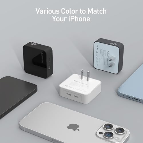 Nekmit 47 W Dual Port USB C Wall Charger – Compact Fast Charging Block for i Phone 15, Galaxy, Mac Book Air & More – PPS Technology for Optimal Device Compatibility and Speed – Sleek White Design for Home or Travel