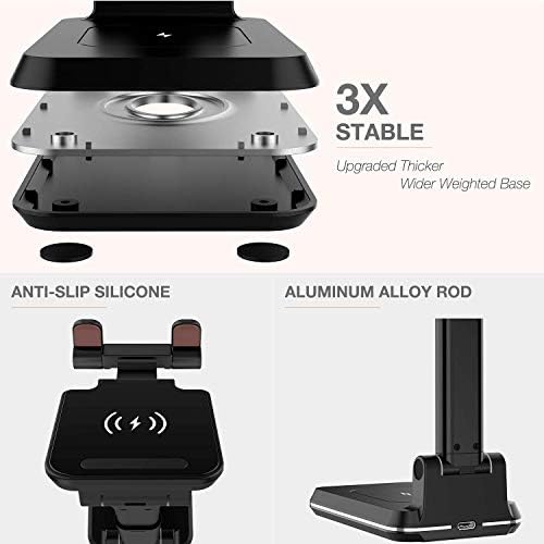 Ergonomic 2-in-1 Wireless Charging Station – Qi Certified 15 W Fast Charger for i Phone 16/15/14/13/12 & Samsung Galaxy S21/S20/S10 with Air Pods Pro Compatibility – Optimize Your Workspace with Adjustable Height and Dual Device Power Solution