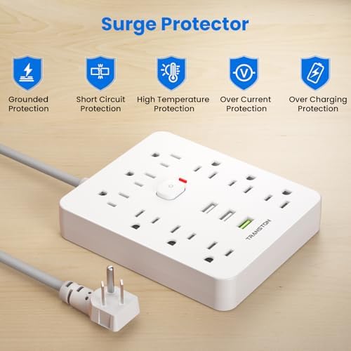 Ultimate Power Strip Surge Protector with 9 Outlets & 3 USB Ports – Fireproof Desktop Charging Hub with Space-Saving Flat Plug for Home & Office, 5 ft Extension Cord, Enhanced Safety & Speed for All Devices