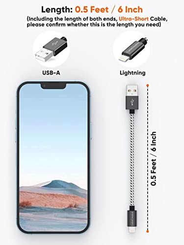 Compact 15 cm MFi Certified Lightning Charging Cable for i Phone & i Pad – Fast Charge Compatibility with i Phone 14/14 Pro Max/13/12/12 Pro/11/X/XR/8/8 Plus/7/6 S/6/SE – Durable & Travel-Friendly USB to Lightning Cable for On-the-Go Power Solutions – Premium Quality Design for Enhanced Performance and Reliability