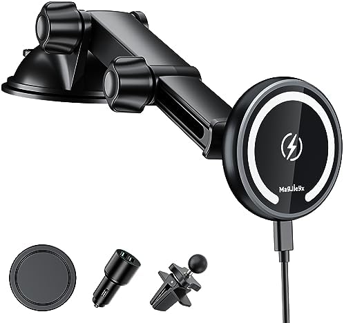 Revolutionary Mag Safe Car Mount Charger: Magnetic Wireless Fast Charging for i Phone 16, 15, 14, 13, 12 Pro Max, Plus, Mini – Versatile 3-in-1 Vent/Dash/Windshield Holder with Auto-Alignment for Optimal Power Delivery – Ultimate Convenience for On-the-Go Charging