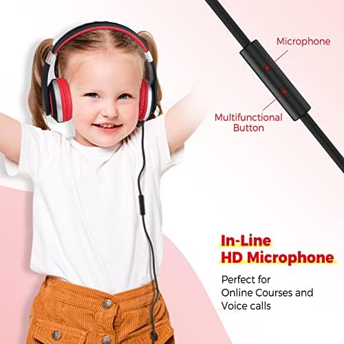 Rockpapa HS20 Kids Wired Headphones – Super Lightweight & Foldable Design with Integrated Microphone, Perfect for School, Travel & Entertainment – Compatible with Tablets & Smartphones, Stylish Black & Orange for Ages 3-15, Ideal for Learning, Play, and Hands-Free Communication