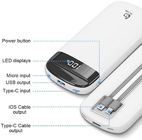 Sleek 10,000 m Ah Portable Power Bank with Dual Built-In Cables and 5 Outputs – Fast Charging for i Phone, Samsung, and Tablets with LED Battery Status Display – Ultimate Travel Companion for Multi-Device Connectivity and Reliability